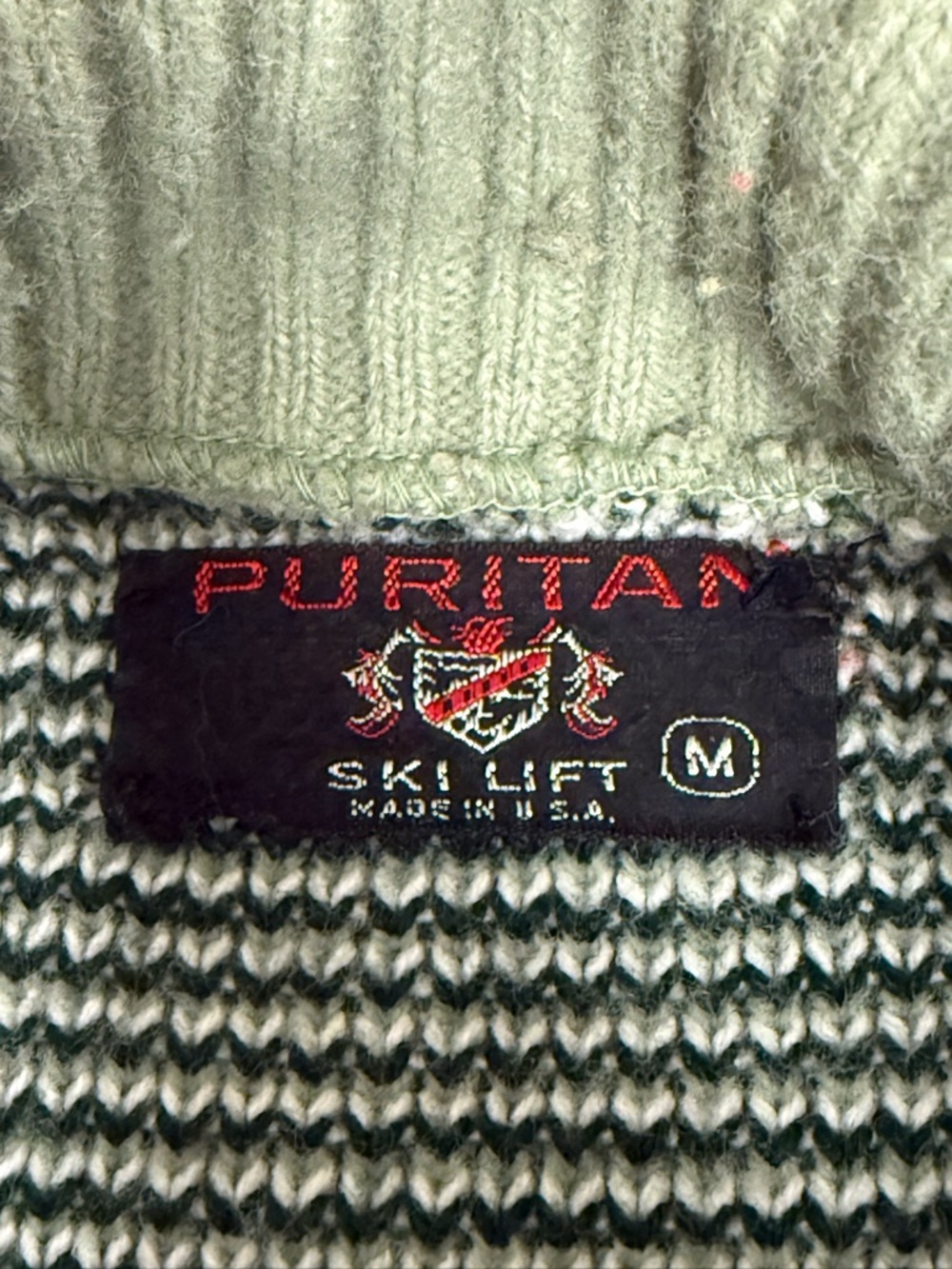 Vintage Puritan Ski Sweater Green Turtleneck Nordic Fair Isle Medium USA - Picture 7 of 8